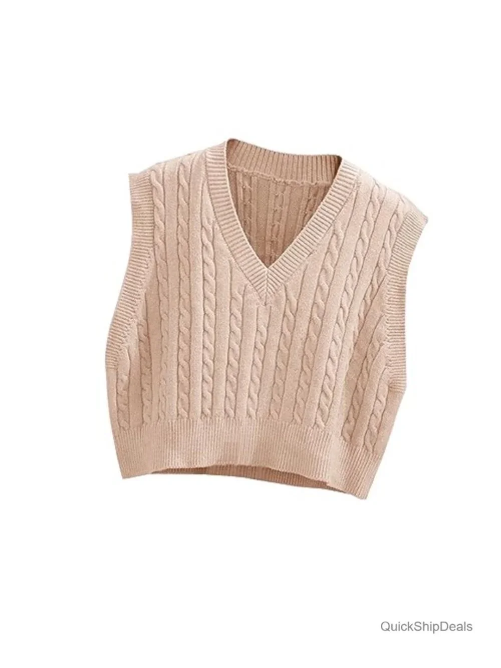 Women's Sleeveless Sweater Vest Cropped Knit Argyle V-Neck Tank Top